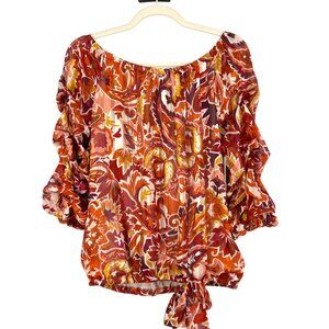 CeCe Floral Off-The-Shoulder Tiered Sleeve Blouse Orange Red Size Medium NWT